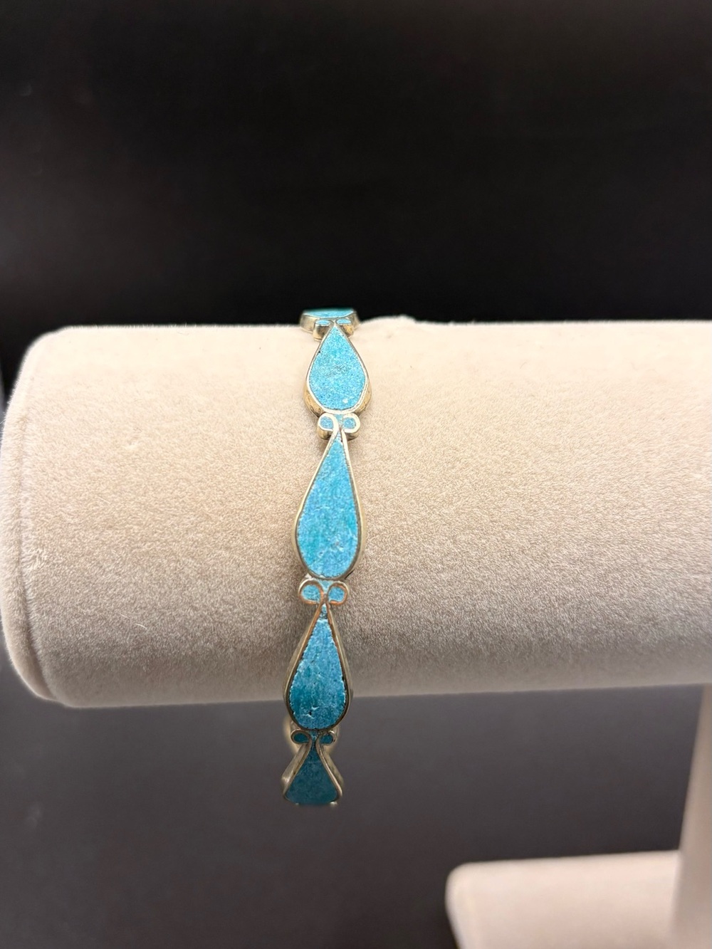 Vintage Mexico 925 Sterling Turquoise Inlay Link Bracelet Eagle Mark